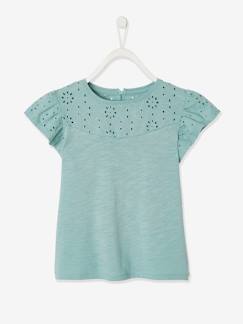 Camiseta para niña con bordado inglés y mangas con volantes Camiseta para niña con bordado inglés y mangas con volantes
