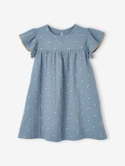 Vestido de gasa de algodón estampado con mangas mariposa, para niña -Vestido de gasa de algodón estampado con mangas mariposa, para niña