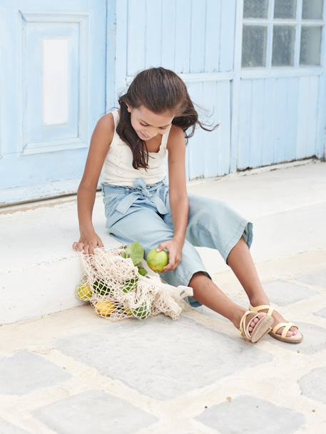 Pantalón pesquero de estilo 'paperbag' de denim ligero, para niña AZUL MEDIO LAVADO 