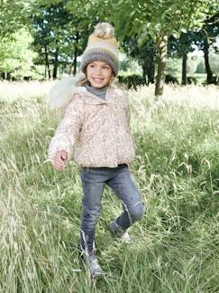 Chaqueta acolchada corta con capucha estampada de flores, niña -Chaqueta acolchada corta con capucha estampada de flores, niña