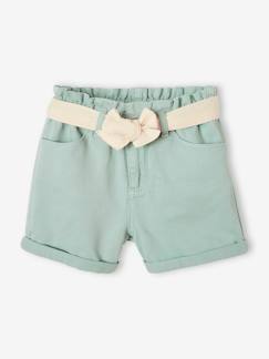 Short estilo «paperbag» con cinturón de gasa de algodón para niña -Short estilo «paperbag» con cinturón de gasa de algodón para niña