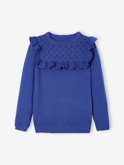 Jersey con volante para niña con detalle de punto calado -Jersey con volante para niña con detalle de punto calado