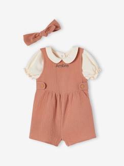 Conjunto personalizable de 3 prendas para bebé - camiseta, mono y cinta del pelo