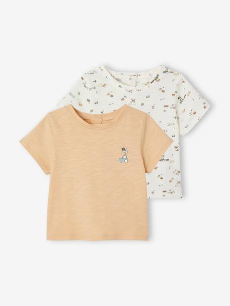 Pack de 2 camisetas de manga corta y algodón orgánico para recién nacido Bebé-Camisetas-Camisetas-Pack de 2 camisetas de manga corta y algodón orgánico para recién nacido