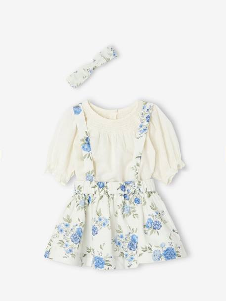 Bebé-Conjuntos-Conjunto blusa de plumetis, falda y cinta para el pelo estampados, para bebé