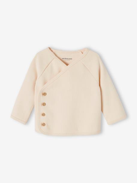 Chaqueta cruzada de manga larga de canalé para recién nacido Bebé-Camisetas-Camisetas-Chaqueta cruzada de manga larga de canalé para recién nacido