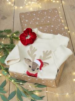 Pack de Navidad para niña: jersey jacquard «Reno» + 2 gomas para el pelo Niña-Jerséis, chaquetas de punto, sudaderas-Pack de Navidad para niña: jersey jacquard «Reno» + 2 gomas para el pelo