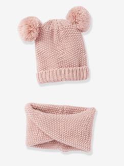 Niña-Accesorios-Gorros, bufandas, guantes-Conjunto de gorro con pompones y snood cruzado para niña