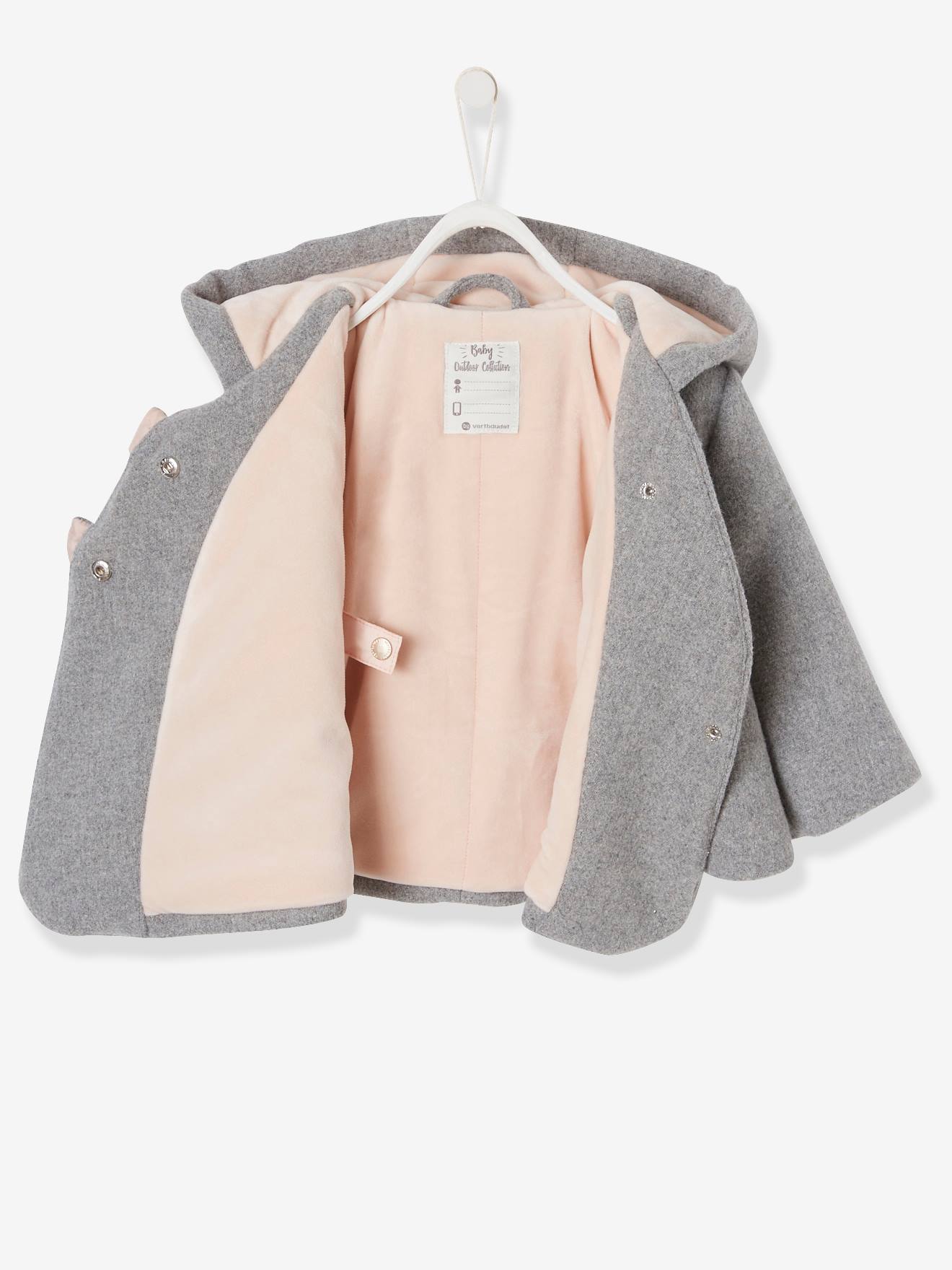 Abrigo con capucha bebé niña paño de lana y guateado gris claro jaspeado Vertbaudet