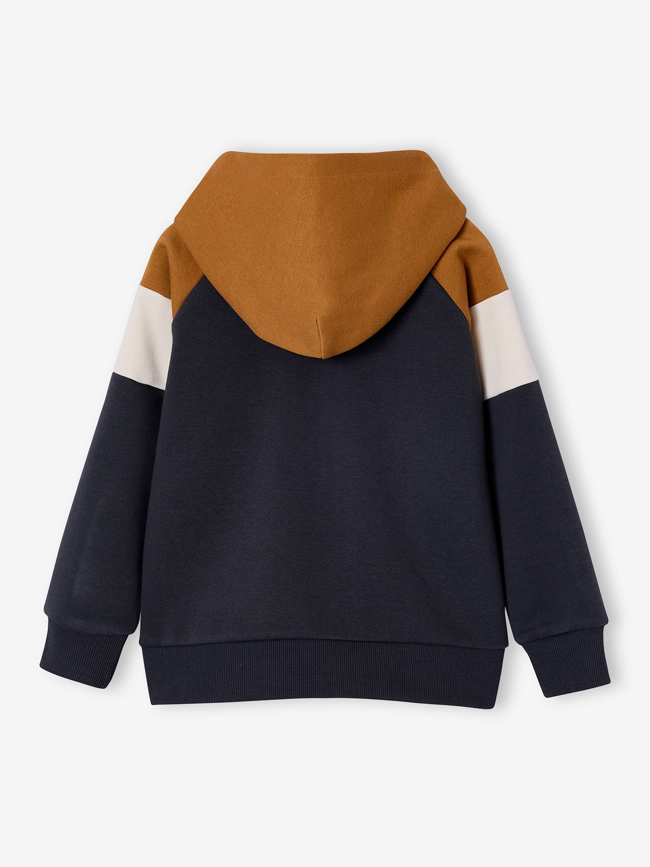 VERTBAUDET Sweat Zippé à Capuche Colorblock Garçon – Molleton Doux Et Sport, Ocre 6 Ans