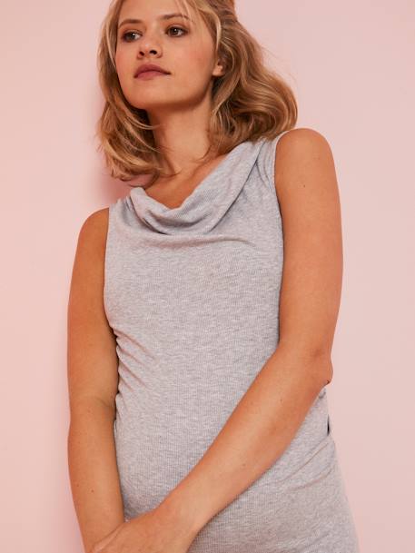 Vestido para embarazo de punto canalé GRIS CLARO JASPEADO+NEGRO OSCURO LISO 