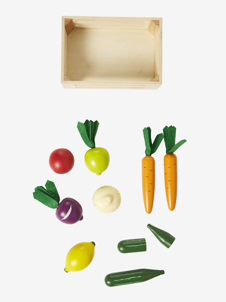 Caja de legumbres de madera para jugar a las cocinitas multicolor 