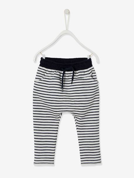 Pantalon De Felpa Para Bebe Nino Azul Oscuro A Rayas Vertbaudet