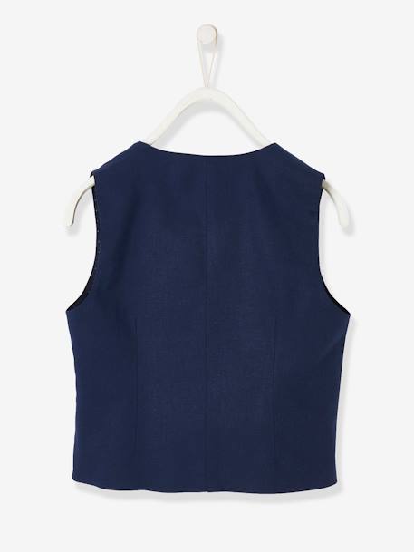 Chaleco de ceremonia de algodón y lino para niño azul+AZUL OSCURO LISO CON MOTIVOS+BEIGE CLARO LISO CON MOTIVOS 