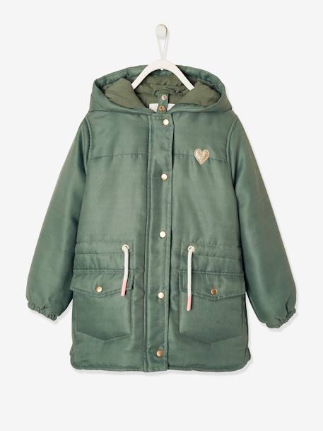 Parka 3 en 1 niña verde oscuro liso Vertbaudet