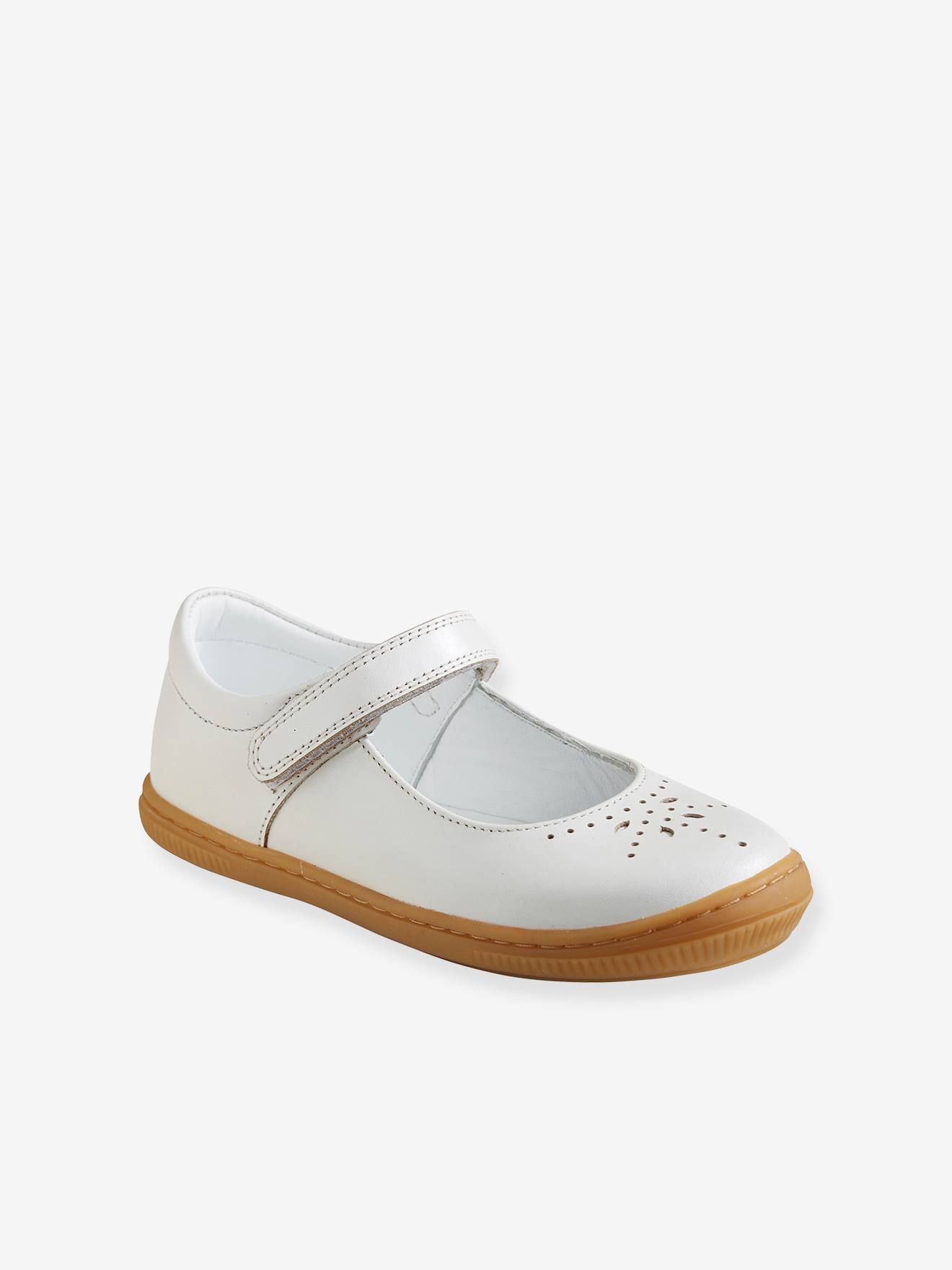 Zapatos de piel para niña especial autonomía blanco claro - Vertbaudet