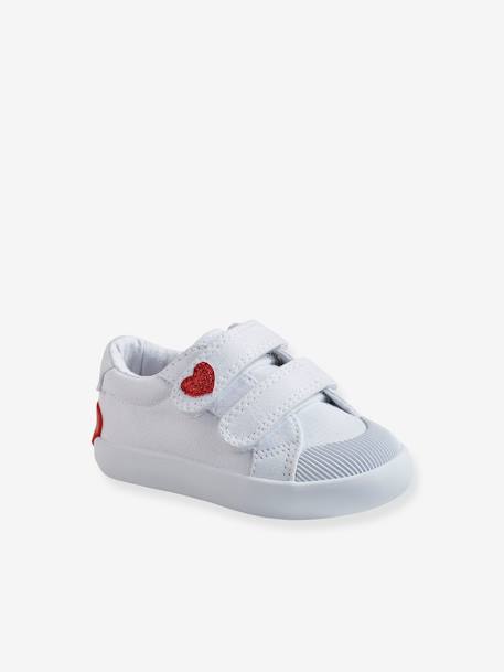 Zapatillas deportivas de lona con tiras autoadherentes bebé niña blanco claro liso con motivos Vertbaudet