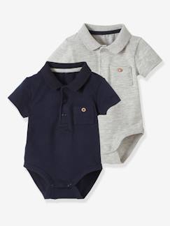 Bebé-Camisetas-Bodies camisetas-Lote de 2 bodies para bebé recién nacido con cuello polo y bolsillo