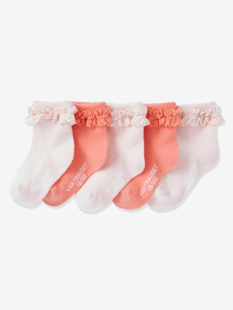 Lote De 5 Pares De Calcetines Medianos Para Bebe Nina Rosa Claro Liso Vertbaudet