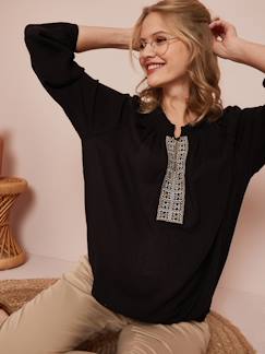 Ropa Premamá-Blusas y camisas embarazo-Blusa de embarazo con smocks y bordado