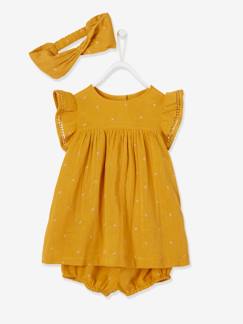 Bebé-Vestidos, faldas-Conjunto estampado de vestido, pantalón bombacho y cinta del pelo para bebé