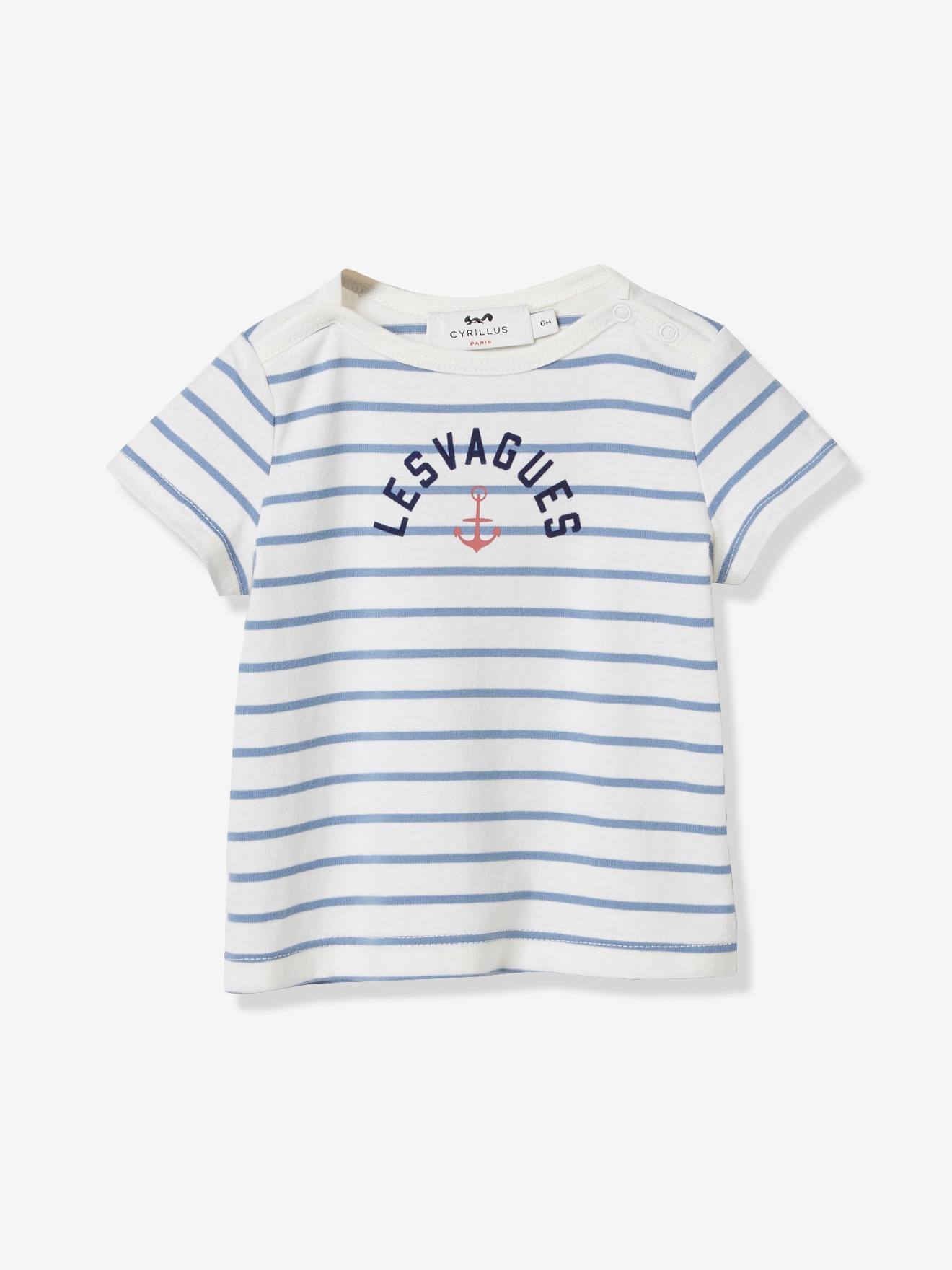 Camiseta a rayas para bebé CYRILLUS azul medio a rayas