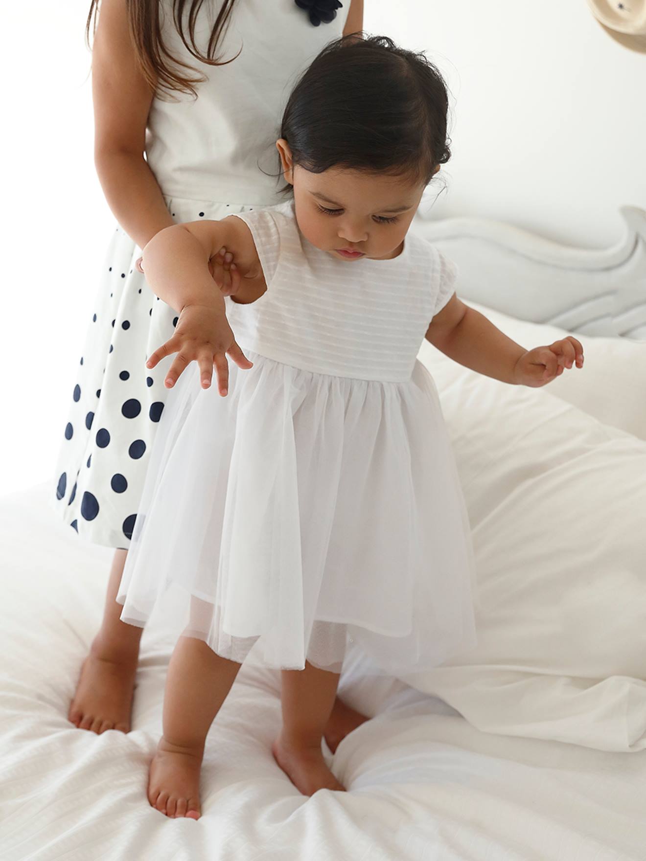 Vestido de ceremonia con tul para bebé blanco liso - Vertbaudet