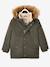 Parka técnica con capucha para niño NARANJA FUERTE LISO CON MOTIVO+VERDE OSCURO LISO CON MOTIVOS 