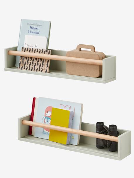 Pack de 2 estantes Blanco / madera+ROSA CLARO LISO+VERDE MEDIO LISO 