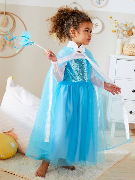 Disfraz de princesa con capa, varita y corona azul 