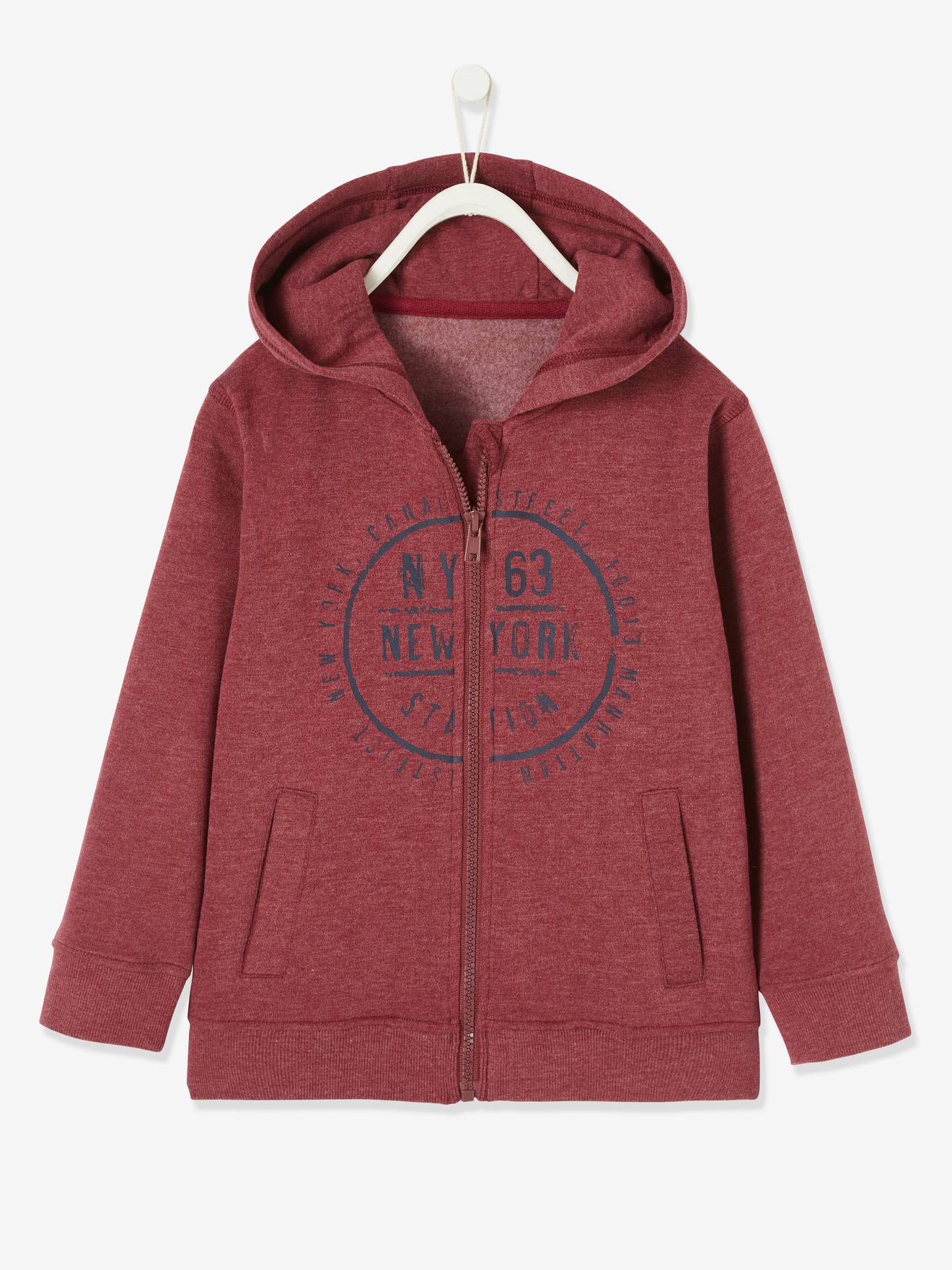 Sudadera con cremallera, capucha y motivo gráfico para niño rojo oscuro  jaspeado - Vertbaudet