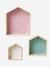 Lote de 3 estanterías casitas AZUL OSCURO LISO+Madera/multicolor+ROSA MEDIO LISO 