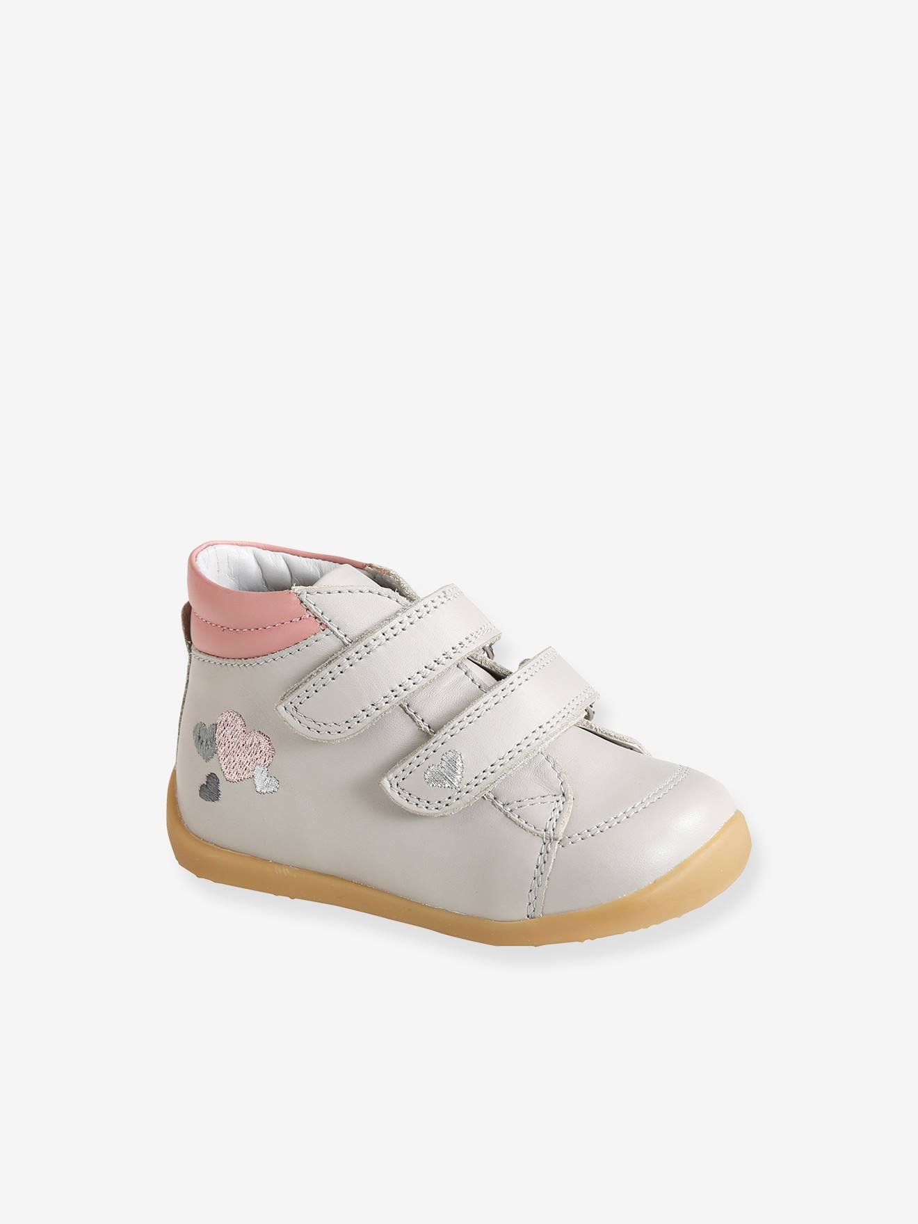 Botines de piel primeros pasos, para bebé niña gris claro liso con motivos  - Vertbaudet