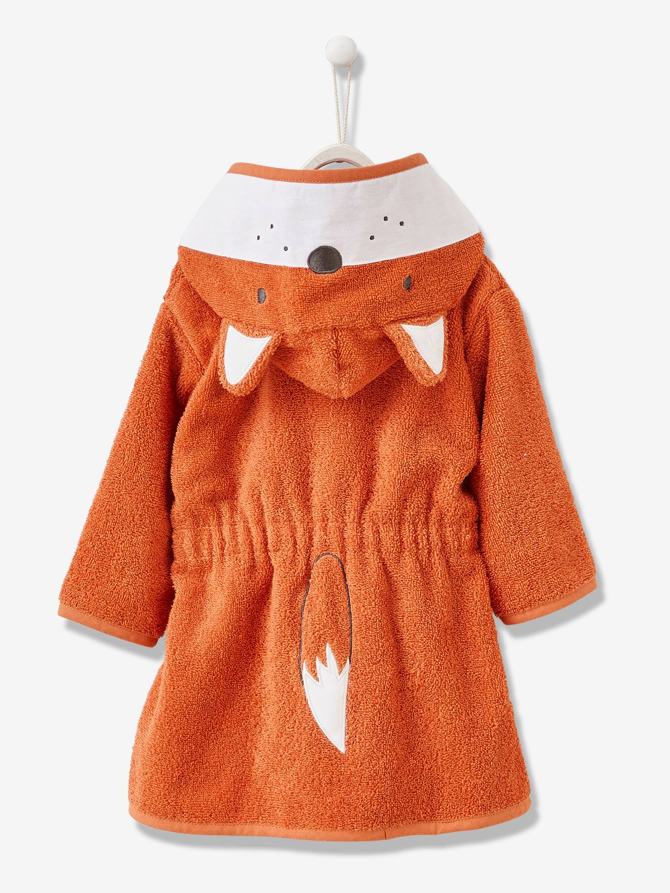 Albornoz para bebé personalizable León naranja medio liso con motivos -  Vertbaudet