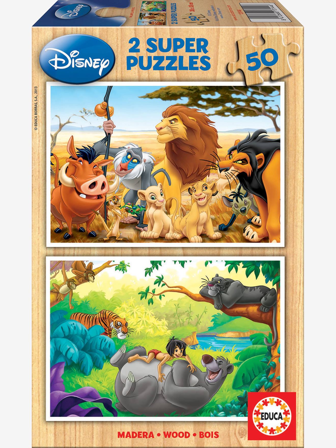 Lote de puzzles de madera de piezas Disney® Animal Friends El Rey León + El Libro de la Selva EDUCA - Educa