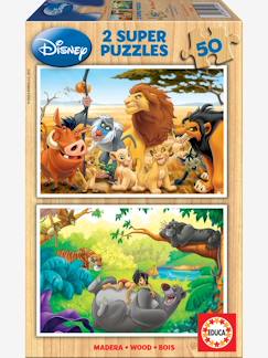 Juguetes-Lote de 2 puzzles de madera de 50 piezas Disney® Animal Friends El Rey León + El Libro de la Selva EDUCA