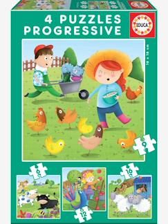Juguetes-Juegos educativos-Lote de 4 puzzles progresivos de 6 a 16 piezas Animales de la granja EDUCA