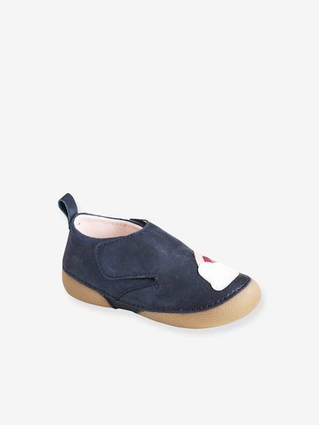 Zapatillas de casa para bebé de piel ligera AZUL OSCURO LISO CON MOTIVOS 