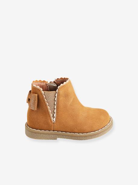 Botines de piel con elásticos para bebé niña AZUL OSCURO LISO CON MOTIVOS+BEIGE OSCURO METALIZADO+MARRON CLARO LISO 