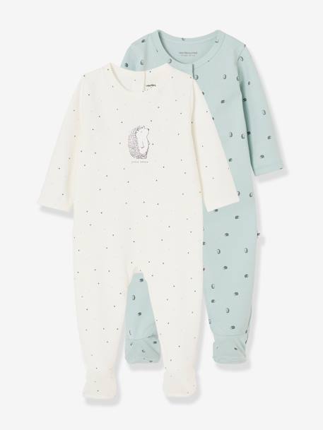 Pack de 2 pijamas para bebé nacido algodón orgánico "lovely nature" verde claro bicolor/multicolor - Vertbaudet