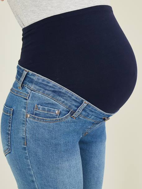 Pantalón slim tobillero con rotos de embarazo Azul medio lavado+AZUL OSCURO LISO 