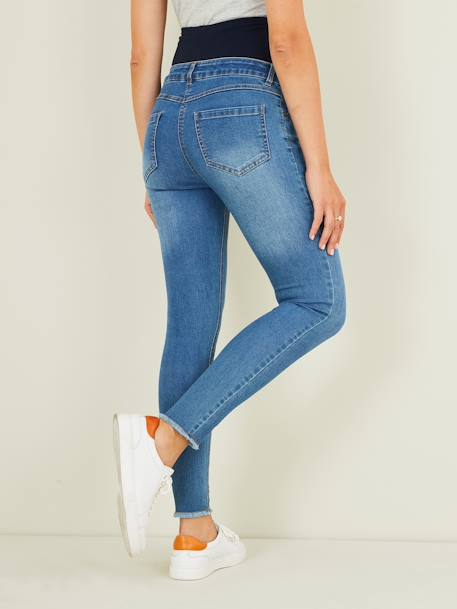 Pantalón slim tobillero con rotos de embarazo Azul medio lavado+AZUL OSCURO LISO 