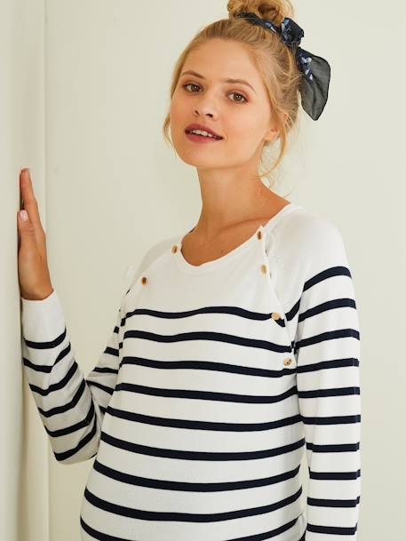 Jersey de estilo marinero para embarazo y lactancia AZUL OSCURO A RAYAS+BLANCO CLARO A RAYAS+verde 