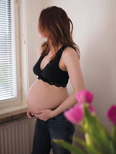 Sujetador cruzado para embarazo y de lactancia Carriwell NEGRO MEDIO LISO 