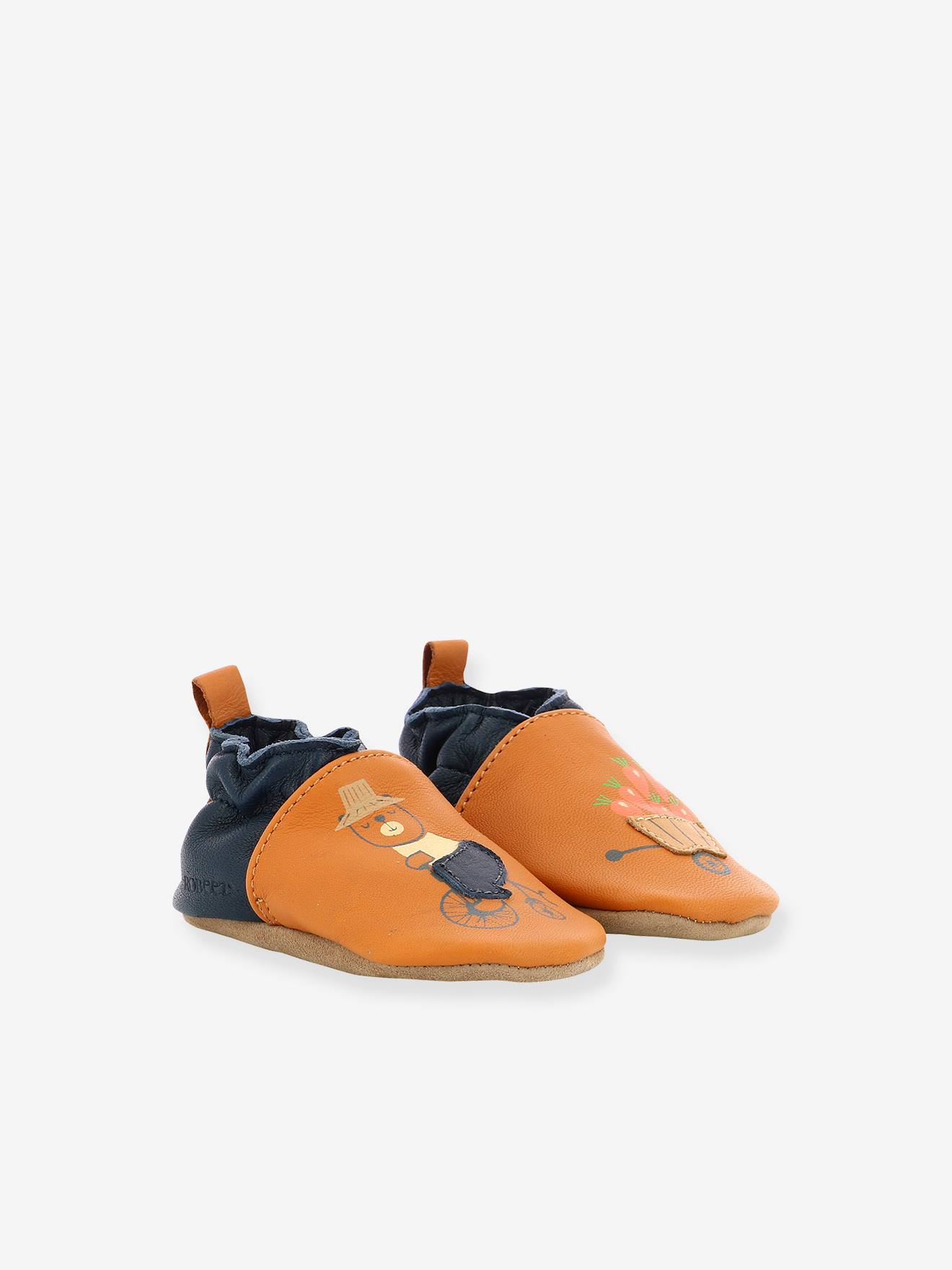 Zapatillas patucos de piel ligera para bebé Garden Bear ROBEEZ© marron  claro liso con motivos - Robeez
