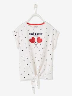 camisetas-Camiseta con corazones y detalle irisado, para niña