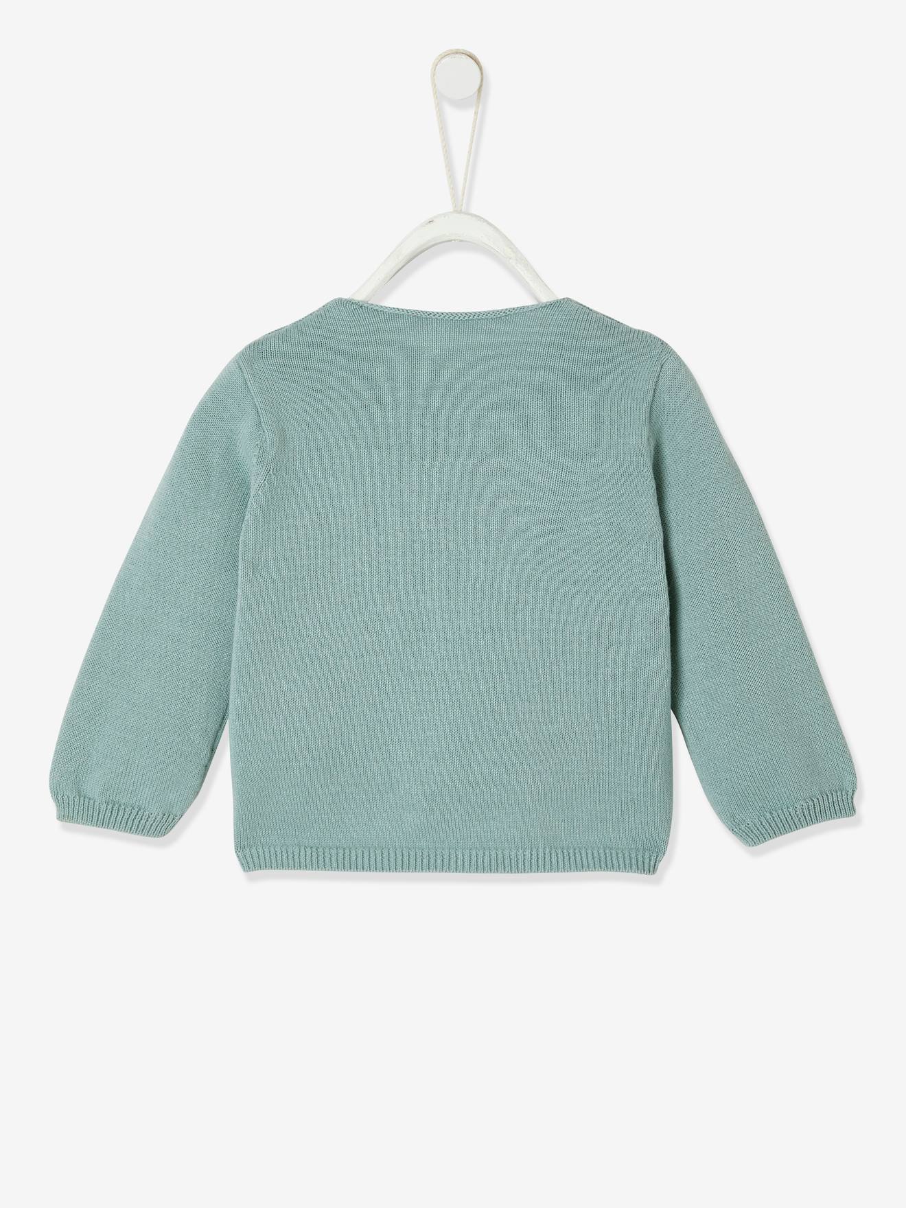 Chaqueta Cruzada Bebe Recien Nacido De Punto Tricot De Algodon Bio Azul Claro Liso Vertbaudet