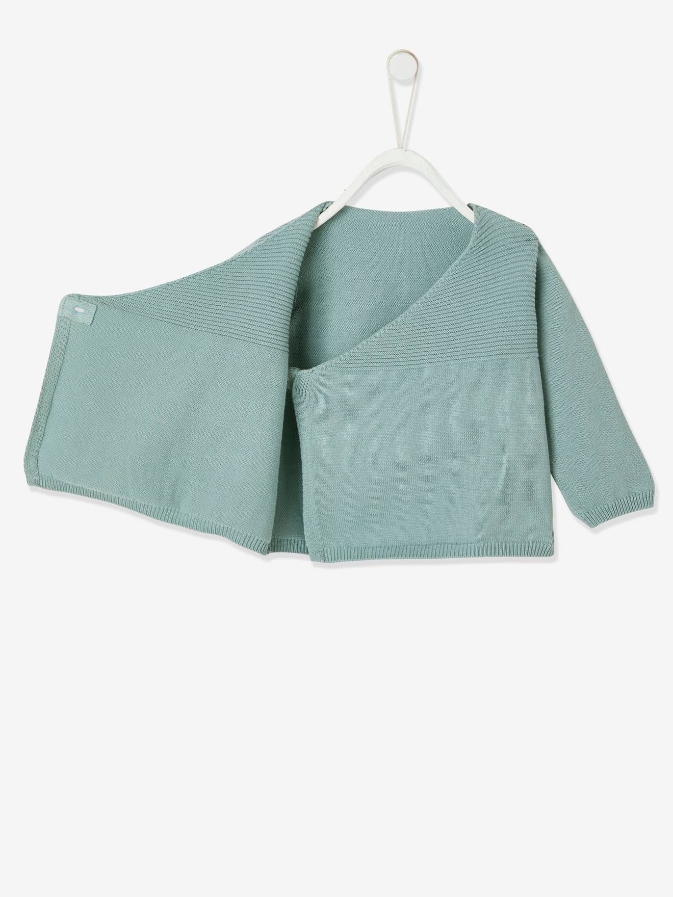 Chaqueta Cruzada Bebe Recien Nacido De Punto Tricot De Algodon Bio Azul Claro Liso Vertbaudet