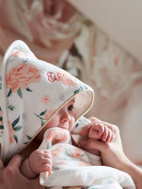 Bebé-Capas, albornoces de baño-Capa de baño personalizable de gasa de algodón Eau de Rose