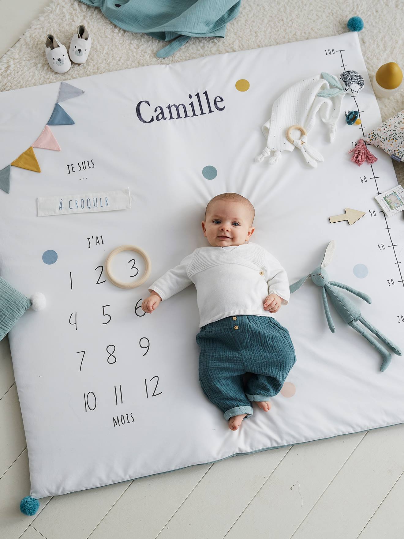 Alfombra fotográfica personalizable para bebé blanco claro liso con motivos  - Vertbaudet
